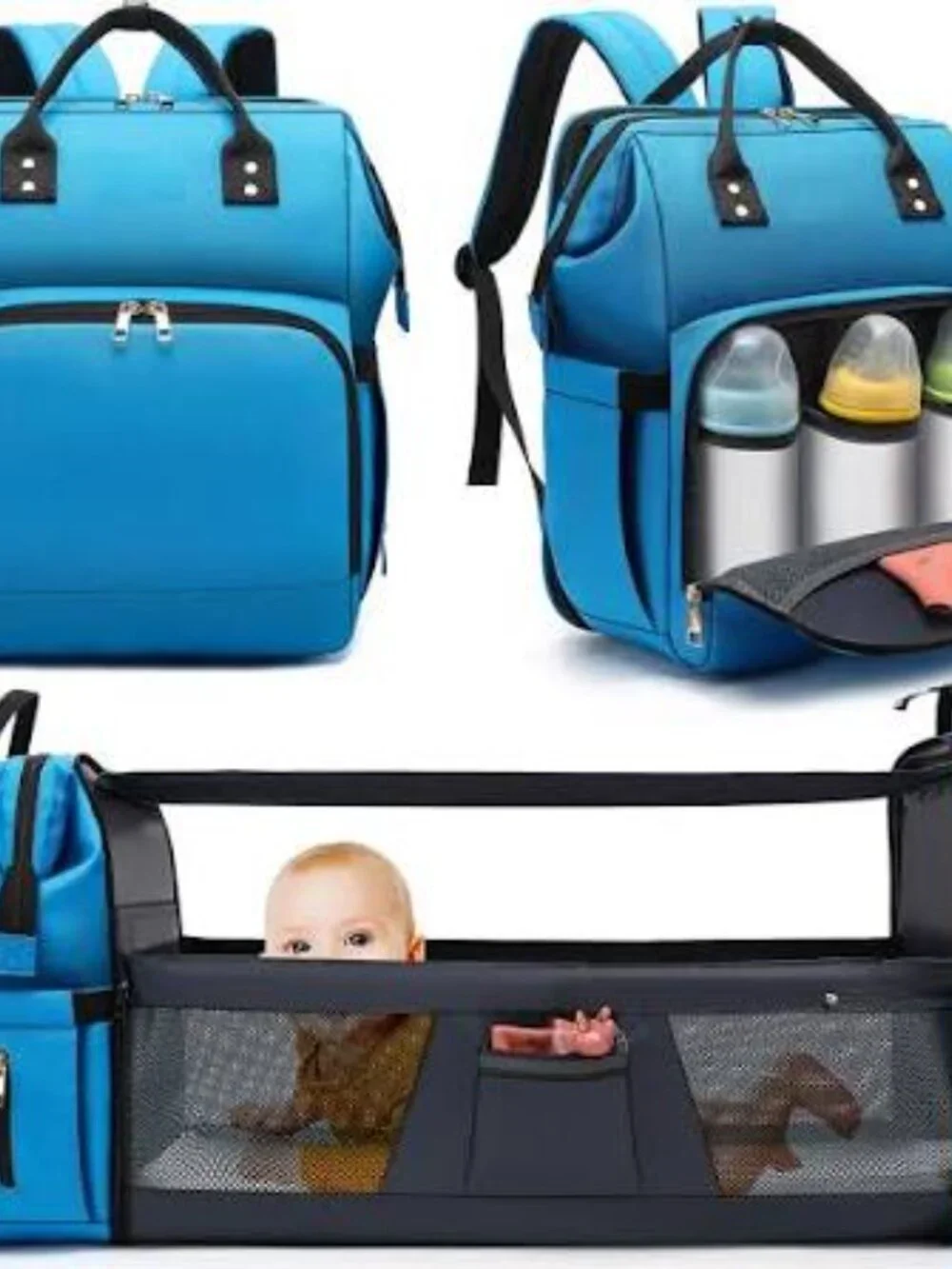 DEBUG Dual-Purpose Diaper Bag with Changing Station & Bassinet, Blue NWT